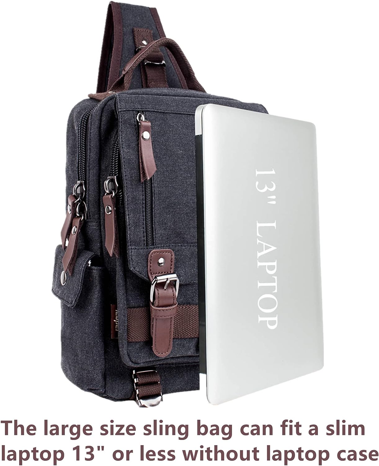 Leaper Canvas Messenger Bag Sling Bag Cross Body Bag Shoulder Bag Black, L - Image 5